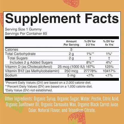 MaryRuth Organics's Vitamin D3 B12 Gummies | USDA Organic | 2 Month Supply | Vitamin D & B12 Vitamin Supplements for Adults & Kids | Bone Health | Healthy Energy Levels | Non-GMO | 60 Servings