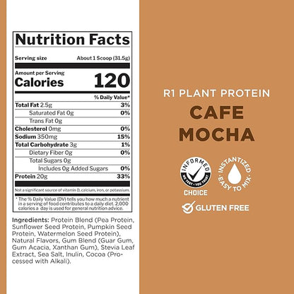 Rule 1 Proteins Plant Protein - Vegan, Gluten-Free, Dairy Free, & Soy Free Protein Powder with 20g Protein per Serving (20 Servings, Café Mocha)