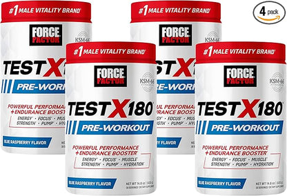 Force Factor Test X180 Pre-Workout Powder & Energy Supplement, Boost Focus & Endurance, Build Muscle & Strength, Nitric Oxide Supplement with Ashwagandaha & L-Citrulline, Blue Raspberry, 30 Servings