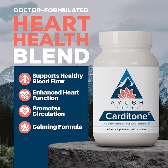 Ayush Herbs Carditone - Natural Heart Health Supplement for Women & Men, BP Formula, Holistic Heart Support with Rauwolfia, Arjuna, Calcium, and Magnesium - 60 Vegetarian Caplets (1 Count)