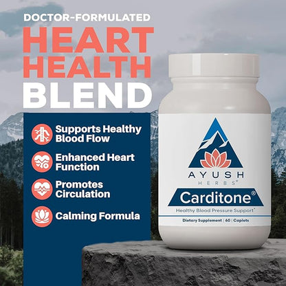 Ayush Herbs Carditone - Natural Heart Health Supplement for Women & Men, BP Formula, Holistic Heart Support with Rauwolfia, Arjuna, Calcium, and Magnesium - 60 Vegetarian Caplets (1 Count)