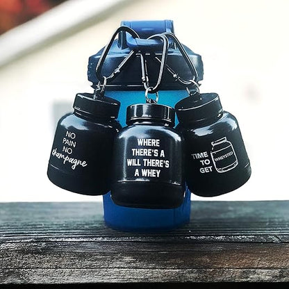 Protein Powder & Supplement Funnel Keychain, Portable To-Go Container for The Gym, Workouts, Fitness, & Travel - TSA Approved, No Pain No Champagne