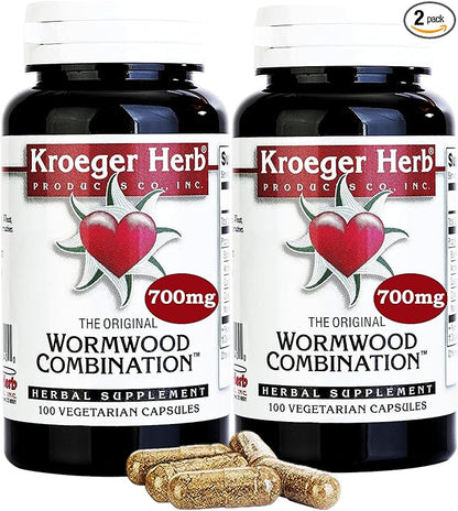 Kroeger Herb, Wormwood Herb, Black Walnut Wormwood, Clove, Quassia, Worm Wood Detox Cleanse - Wormwood Capsules, Non-GMO, Gluten Free, No Preservatives or Fillers - 200 Capsules, Made in USA