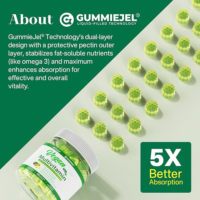 Multivitamin for Vegans & Vegetarians w/ Vitamin D3 K2, Methyl B12, Iron, Zinc, Choline, Algae Omega 3 from Sustainable Source, Women Men Daily Vitamins Gummies for Overall Wellness, No Sugar, 60 Cts
