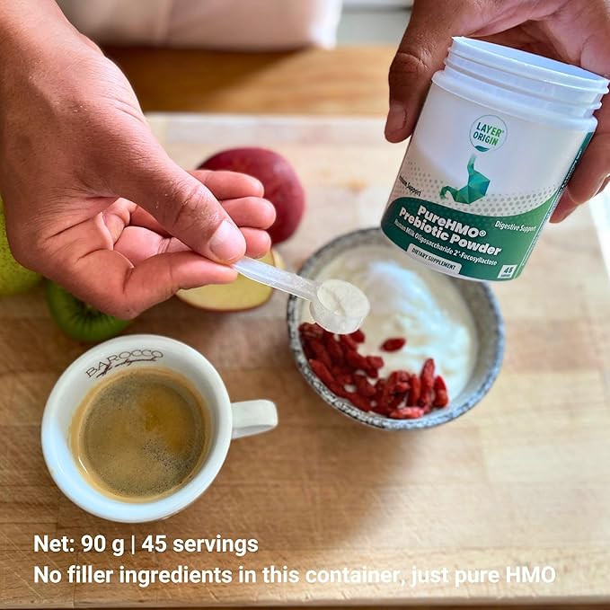 Layer Origin | PureHMO Human Milk Oligosaccharide (HMO 2'-FL) Prebiotic Powder - Feed 200 Billion Probiotics/Scoop, 45 Servings