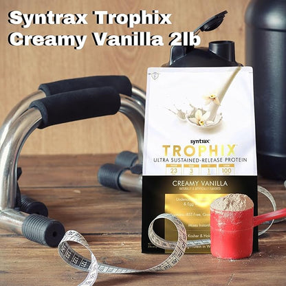 Syntrax Bundle: Trophix Undenatured Casein Protein Vanilla - Creamy Instant Mix Whey Protein & Egg White Protein Powder - 2 Pounds High Protein Powder and Worldwide Nutrition Keychain