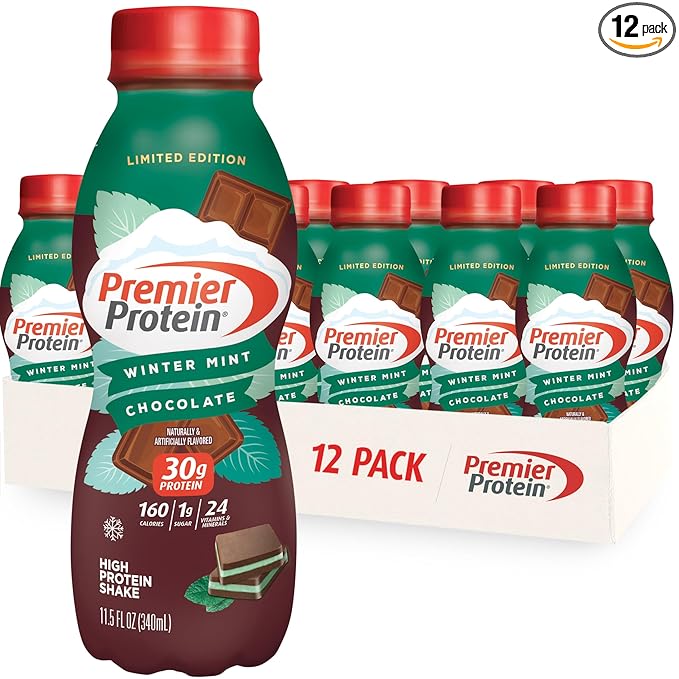 Premier Protein Shake, Limited Edition Winter Mint Chocolate, 30g Protein, 1g Supar, 24 Vitamins & Minerals, Nutrients to Support Immune Health, 11.5 oz, 12 Pack