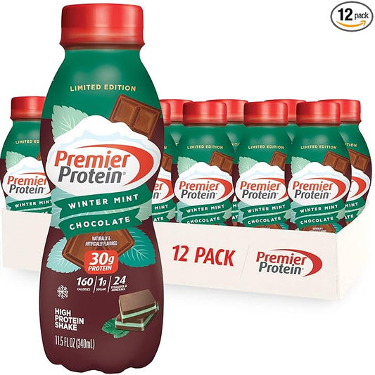 Premier Protein Shake, Limited Edition Winter Mint Chocolate, 30g Protein, 1g Supar, 24 Vitamins & Minerals, Nutrients to Support Immune Health, 11.5 oz, 12 Pack