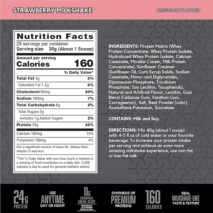 BSN SYNTHA-6 Edge Protein Powder, Strawberry Protein Powder with Hydrolyzed Whey, Micellar Casein, Milk Protein Isolate, Low Sugar, 24g Protein, Strawberry Milkshake, 28 Servings