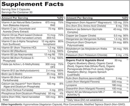 NATURELO Whole Food Multivitamin for Teens - Vitamins and Minerals for Teenage Boys and Girls - Supplement for Active Kids - with Organic Whole Foods - Non-GMO - Vegan & Vegetarian - 60 Capsules