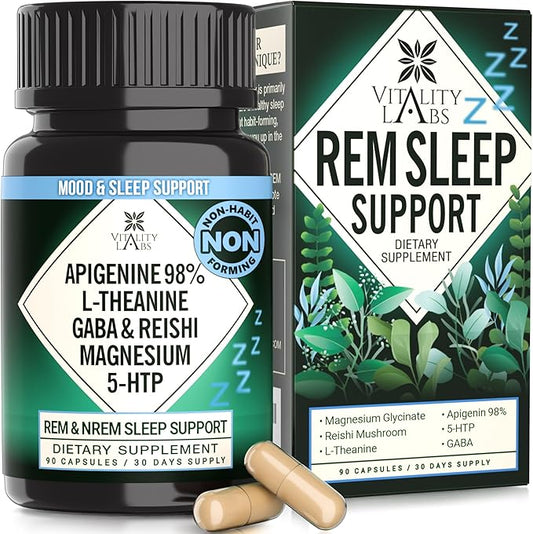 Natural Sleep Aid Supplement for Adults Without Melatonin - Non-Habit Forming Herbal Sleep - GABA, L-Theanine, Reishi Mushroom, Apigenin, Magnesium Glycinate, 5-HTP - 90 Vegan Capsules