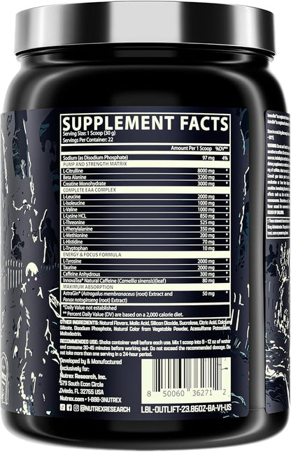 Nutrex Outlift Clinically Dosed Pre Workout Powder with Creatine, 8G Citrulline, EAA | Energy, Performance, Pump Preworkout Supplement for Men & Women (22 Servings, Berried Alive)