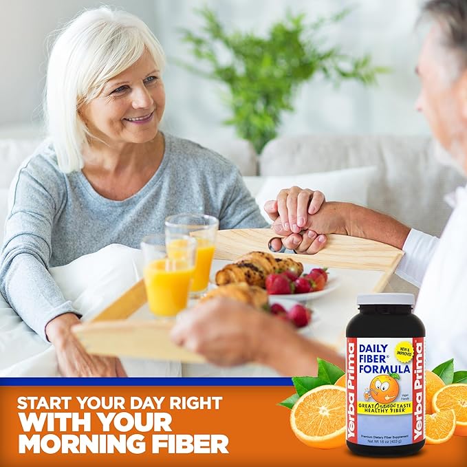 Yerba Prima Orange Daily Fiber Formula 1pound - Non-GMO, Gluten Free, Made in The USA, Delicious Natural Orange Flavor