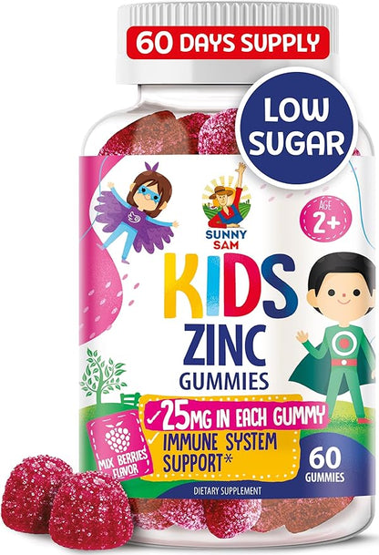 Zinc Gummies for Kids - Chewable Zinc Gummy Supplement for Children Immune Support - Low Sugar Natural Antioxidant Non-GMO Zinc Vitamin Chewables for Toddlers & Teens