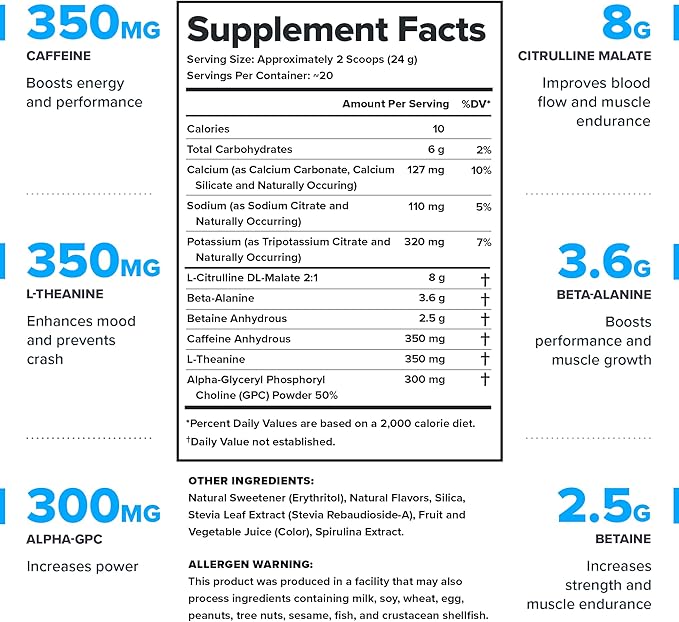 LEGION- All Natural Nitric Oxide Preworkout Drink to Boost Energy, Creatine Free, Naturally Sweetened, Beta Alanine, Citrulline, Alpha GPC (Grape)
