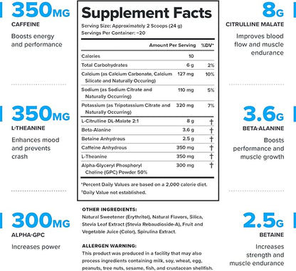 LEGION- All Natural Nitric Oxide Preworkout Drink to Boost Energy, Creatine Free, Naturally Sweetened, Beta Alanine, Citrulline, Alpha GPC (Grape)