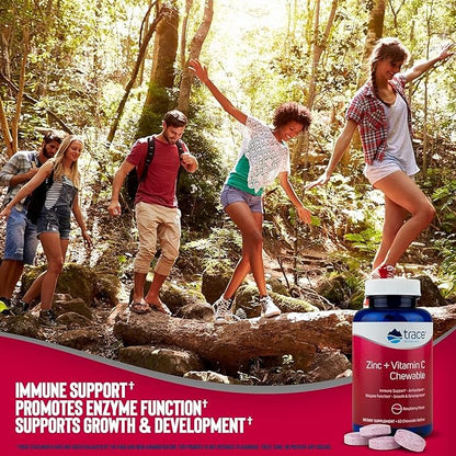 Trace Minerals Zinc Plus Vitamin C - Chewable Multivitamin for Enzyme Function & Healthy Growth Support - Vitamin & Mineral Supplement for Immune Health - Raspberry, 60 Chewable Wafers (60 Servings)