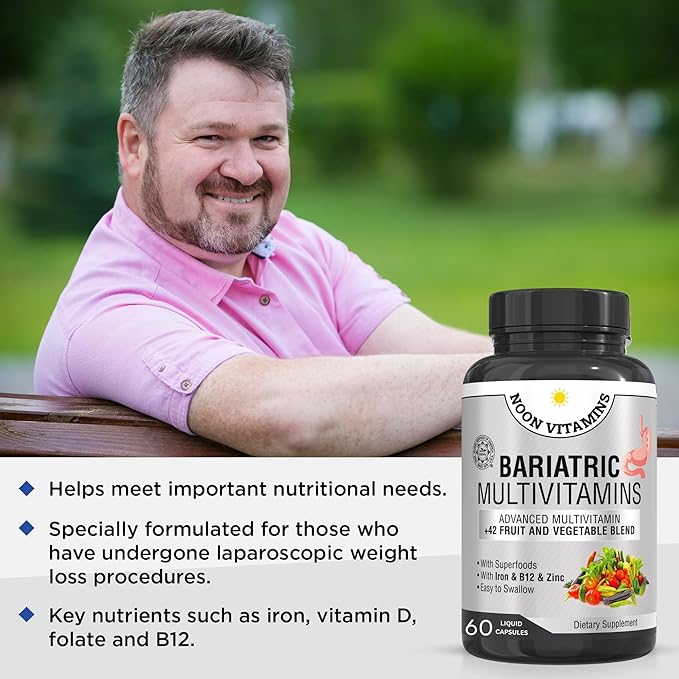 Bariatric Multivitamin with Iron for Women & Men - All-in-One 42 Superfood Blend for Energy & Immune Support - Post-Surgery Recovery, Easy-to-Swallow, Halal, Made in USA (60 Capsules)