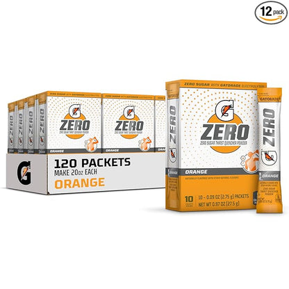 Gatorade G Zero Powder, Orange, 0.10oz Packets,(120 counts) , Pack of 12