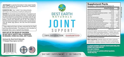 Best Earth Naturals Joint Support- Glucosamine, Chondroitin, MSM & Special Vitamins & Nutrients for Back, Hip & Joint Support - Joint Supplement for Joints, Muscle & Flexibility 30 Day Supply