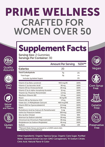 Lunakai USA Made 50 Plus Women's Multivitamin Gummies - Delicious Formula Enhanced with Essential Vitamins & Minerals for Health & Vitality - 60ct