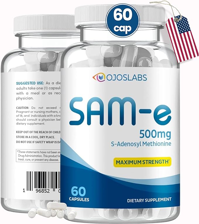 Sam-e 500mg Methionine supplement for Liver, Joint, Brain and Mood support, High Absorption Sam e supplement (S Adenosyl Methionine), Vegan, Gluten Free,Non-GMO, 60 Sam e Capsule, Made in USA
