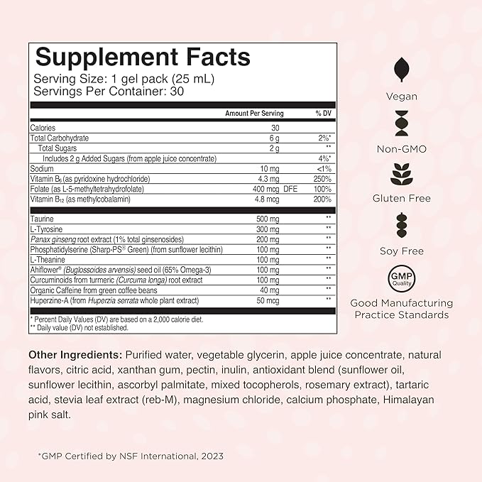 Healthycell Focus & Recall - Brain Supplement for Focus and Memory - Liquid Nootropics Supplement for Concentration & Alertness - L-theanine, Omega-3 - Maximum Absorption - 30 Gel Packs