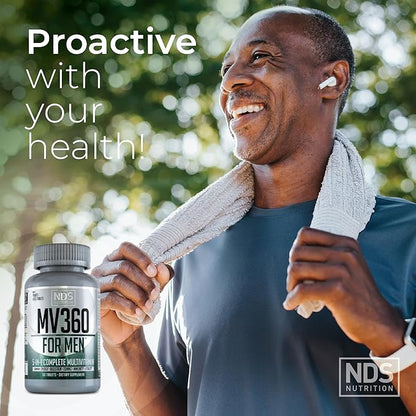NDS Nutrition MV360 For Men, 5-in-1 Complete Multivitamin for Men with Essential Mens Vitamins for Energy, Digestion, Toning, Immune Support, and Mens Health & Vitality, 60 Tablets, 30 Servings
