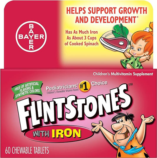 Flintstones Chewable Kids Vitamins with Iron, Multivitamin for Kids & Toddlers with Vitamin D, Vitamin C & more, 60 Count (Pack of 1)