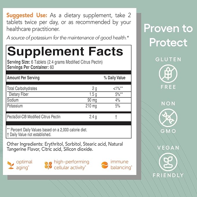 EcoNugenics PectaSol Modified Citrus Pectin – 120 Tangerine Chewable Tablets – Total-Body Health Supplement to Support Heart, Immune System, Inflammation Response + Maintain Healthy Galectin-3 Levels