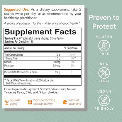 EcoNugenics PectaSol Modified Citrus Pectin – 120 Tangerine Chewable Tablets – Total-Body Health Supplement to Support Heart, Immune System, Inflammation Response + Maintain Healthy Galectin-3 Levels