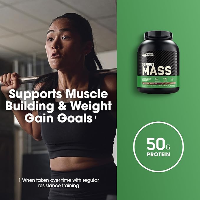 Optimum Nutrition Serious Mass, Weight Gainer Protein Powder, Mass Gainer, Vitamin C and Zinc for Immune Support, Creatine, Chocolate, 6 Pound (Packaging May Vary)