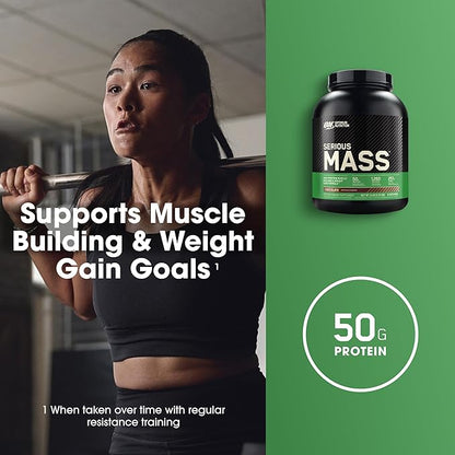 Optimum Nutrition Serious Mass, Weight Gainer Protein Powder, Mass Gainer, Vitamin C and Zinc for Immune Support, Creatine, Chocolate, 6 Pound (Packaging May Vary)