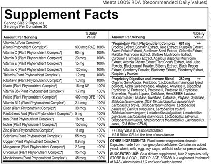 Daily Naturalceutical 100% RDA of 21 Vitamins & Minerals from Fruits & Vegetables + PreBiotics, Postbiotics, & Enzymes | Plant Based Immunity - Daily Multivitamin
