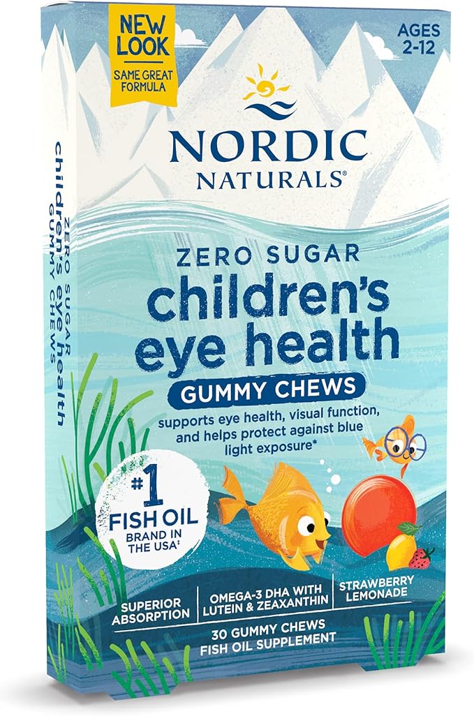 Nordic Naturals Children’s Eye Health Gummies, Strawberry Lemonade - 30 Gummies for Kids - 484 mg Total Omega-3s DHA, Lutein & Zeaxanthin - Brain Health, Antioxidant Support, Non-GMO - 30 Servings