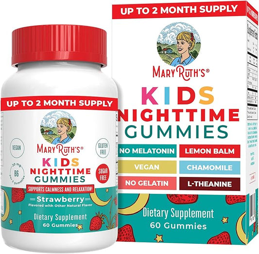 MaryRuth's Kids Nighttime Gummies | Sugar Free | NO Melatonin Gummies with L Theanine, Lemon Balm, Chamomile, Vitamin B6 | Relaxation Support for Kids 2+ | Vegan | Non-GMO | Gluten Free | 60 Count