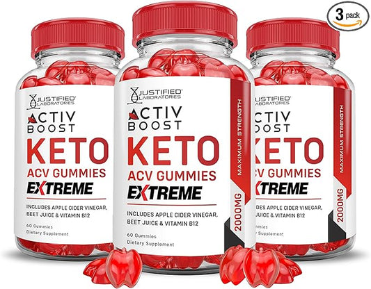(3 Pack) Activboost Keto ACV Gummies Extreme 2000MG Active Boost Keto Gummies Apple Cider Vinegar Activ Boost Formulated with Pomegranate Beet Juice Powder B12 Vegan Non GMO 180 Gummys