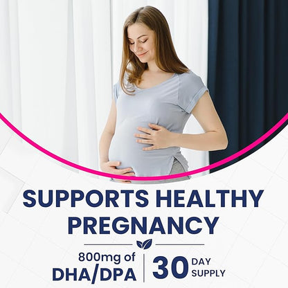 Prenatal DHA Supplements - Vegan 800mg DHA DPA Plant Based Omega 3 - Best for Optimal Mom and Baby Health - Supports Baby Brain and Eye Development Prenatal for Women No Fish Oil