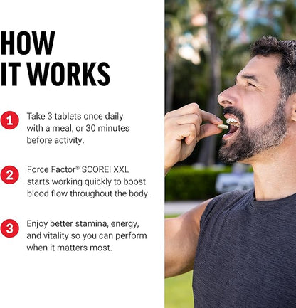 FORCE FACTOR Score! XXL Nitric Oxide Booster Supplement for Men with L-Citrulline, Horny Goat Weed, Black Maca, & Tribulus Terrestris to Increase Stamina, Energy, and Physical Performance, 60 Tablets