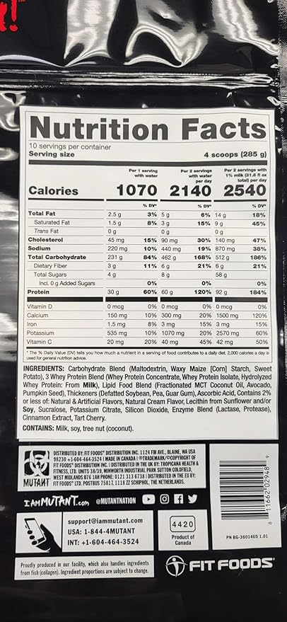 Mutant Mass Extreme Gainer – Whey Protein Powder – Build Muscle Size and Strength – High Density Clean Calories (Vanilla Ice Cream, 6 lbs)