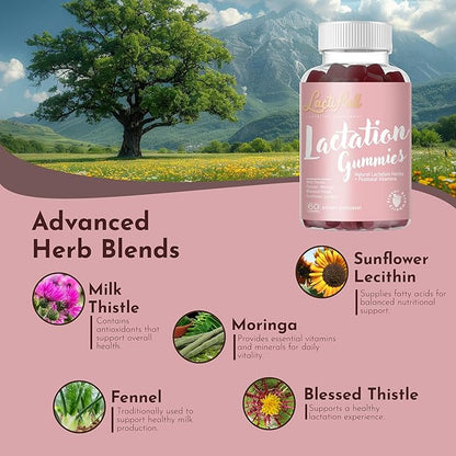 Milk Multiplier Lactation Postpartum Gummies - Postnatal Support Vitamins Supplement for Nursing Breastfeeding Mom Mother - Increase Milk Supply Production Multivitamins for Women
