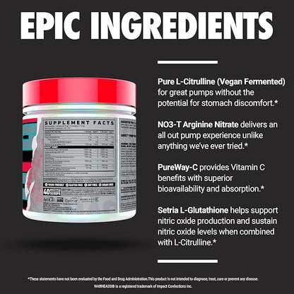GHOST Pump Nitric Oxide Powder, Warheads Sour Watermelon - 40 Servings - Sugar & Stim-Free Pre-Workout Supplements- L-Citrulline, Arginine Nitrate & L-Glutathione - Soy & Gluten-Free, Vegan