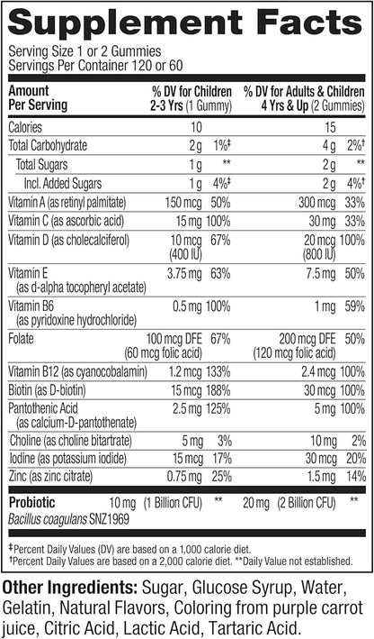 OLLY Kids Multivitamin & Probiotic Gummy, Digestive Support, Vitamins A, D, C, E, B, Zinc, Chewable Supplement, Berry Flavor, 60 day supply - 120 Count