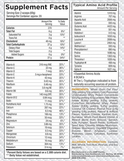 Core Nutritionals Platinum MRP Full Spectrum Meal Replacement, Sustained Release for All Day Amino Acid Support, 27G Protein, 20 Servings (Peanut Butter Oatmeal Cookie)