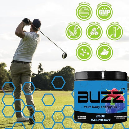 Morning Buzz Energy Drink Powder - Energy Boost Drink Mix - Sugar-Free Energy with Antioxidants - Morning Kickstart and Sports Nutrition Endurance Product - 30 Servings, Blue Raspberry, 8 Ounces