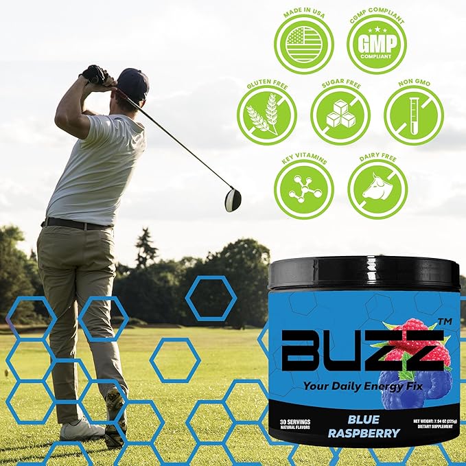 Morning Buzz Energy Drink Powder - Energy Boost Drink Mix - Sugar-Free Energy with Antioxidants - Morning Kickstart and Sports Nutrition Endurance Product - 30 Servings, Blue Raspberry, 8 Ounces
