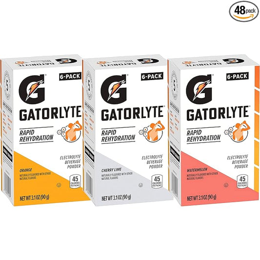 Gatorlyte Rapid Rehydration Electrolyte Beverage, Variety Pack, Lower Sugar, Specialized Blend of 5 Electrolytes, No Artificial Sweeteners or Flavors, 18 pack, 1 pack mixes with 16.9oz (500ml) water