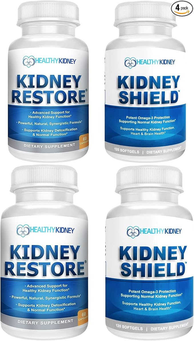 Kidney Restore & Kidney Shield 4-Pack Bundle Pills - Natural Kidney Support Supplement for Kidney Cleanse Detox & Repair - Comprehensive Renal & Kidney Health Supplement to Support Kidney Function