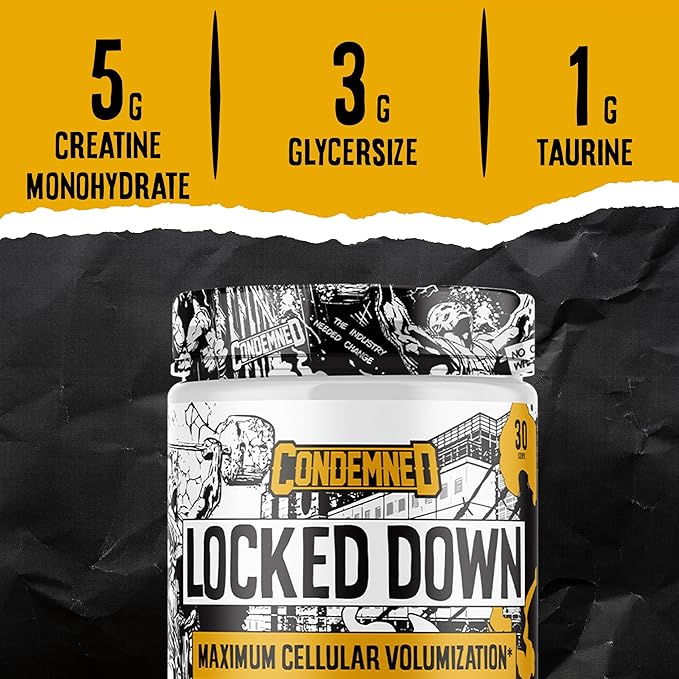 CONDEMNED Labz Locked Down | Creatine Performance Complex | Creatine Monohydrate, Glycerol, Taurine | Enhanced Hydration, Energy & Stamina | 30 Servings (Lemon Lime)