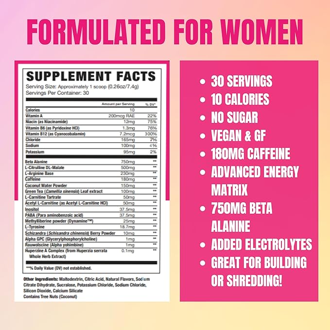 Uplift MAX Pre-Workout Energy For Women (Sour Peach Rings)- 30 Servings- Clean/Sustained Energy, Supports Athletic Performance, Helps Fast Twitch Muscle Fiber Activation (Caffeine, Vegan, GF, 15 Cals)